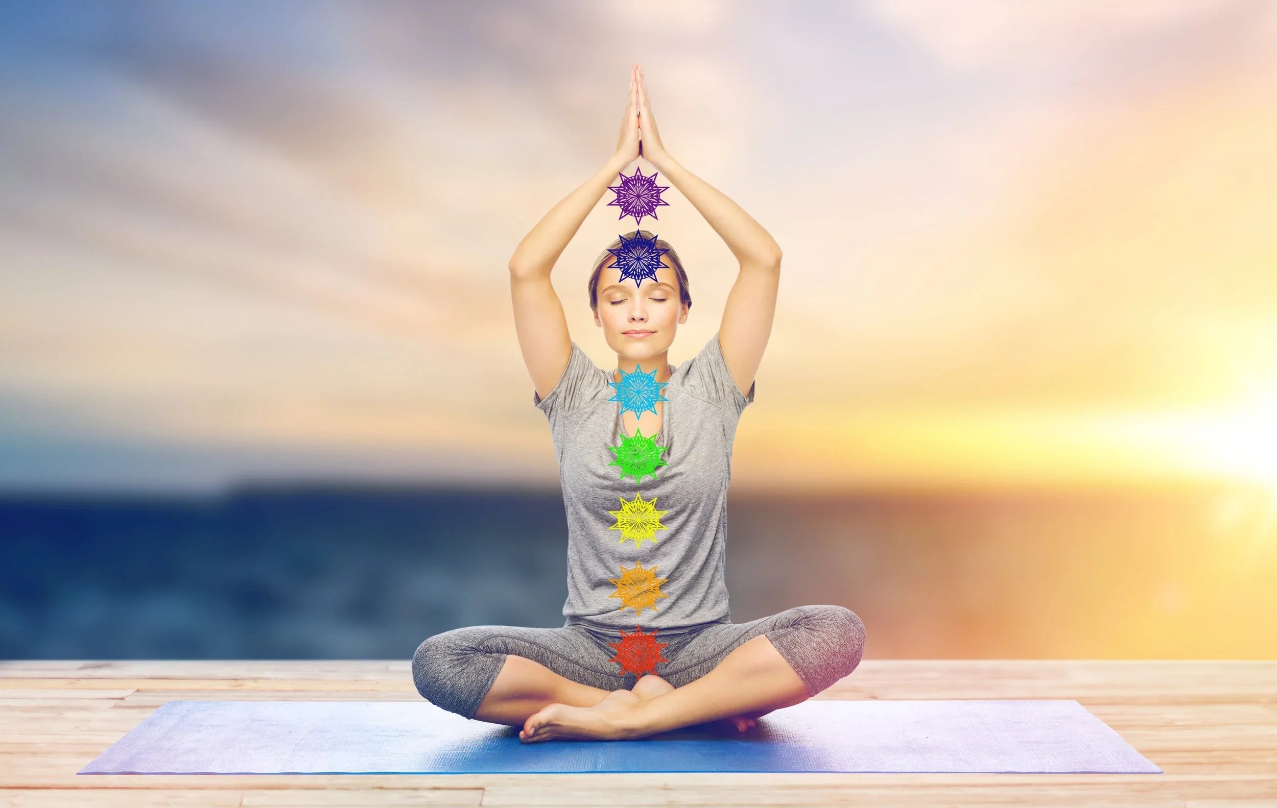 Image of Woman Balancing Chakras with Yoga
