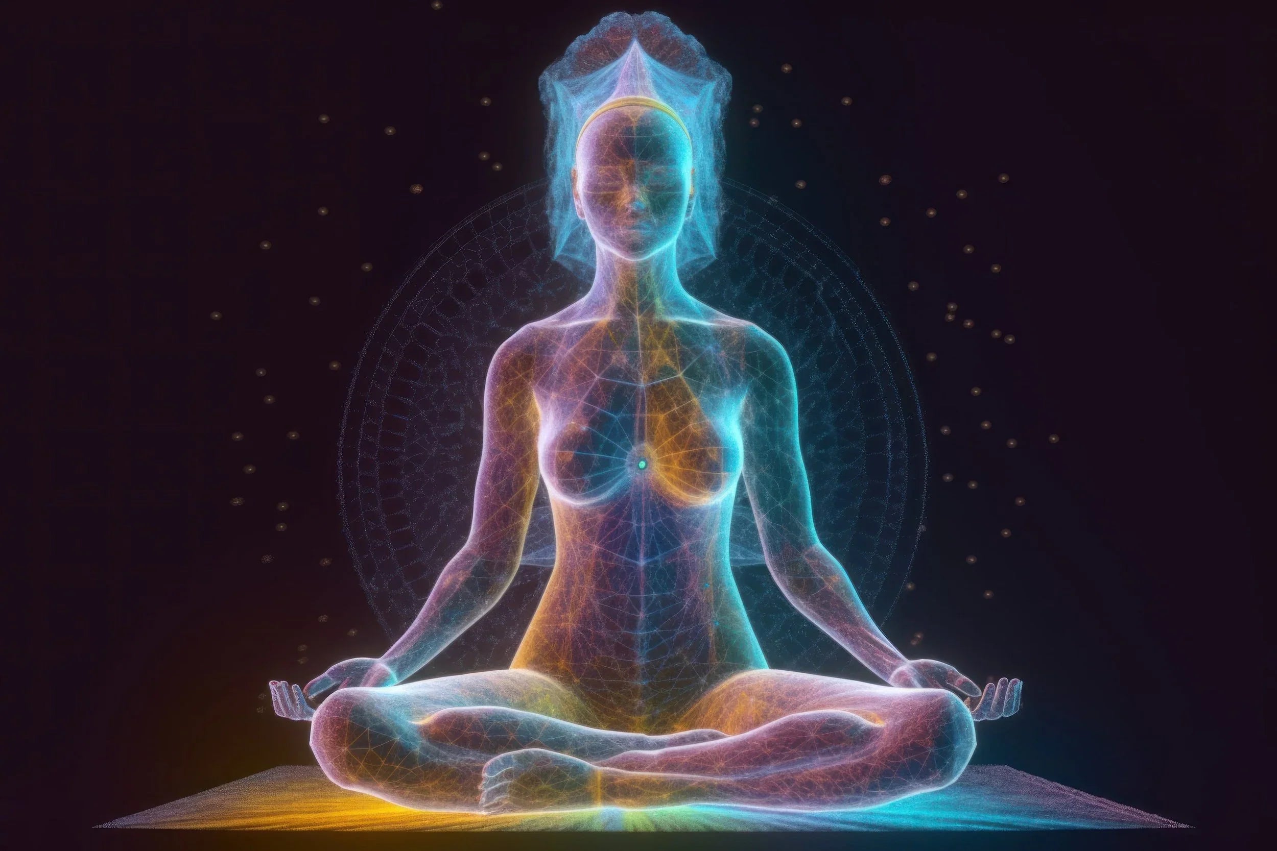 Illustration of person meditating to raise vibrational frequency