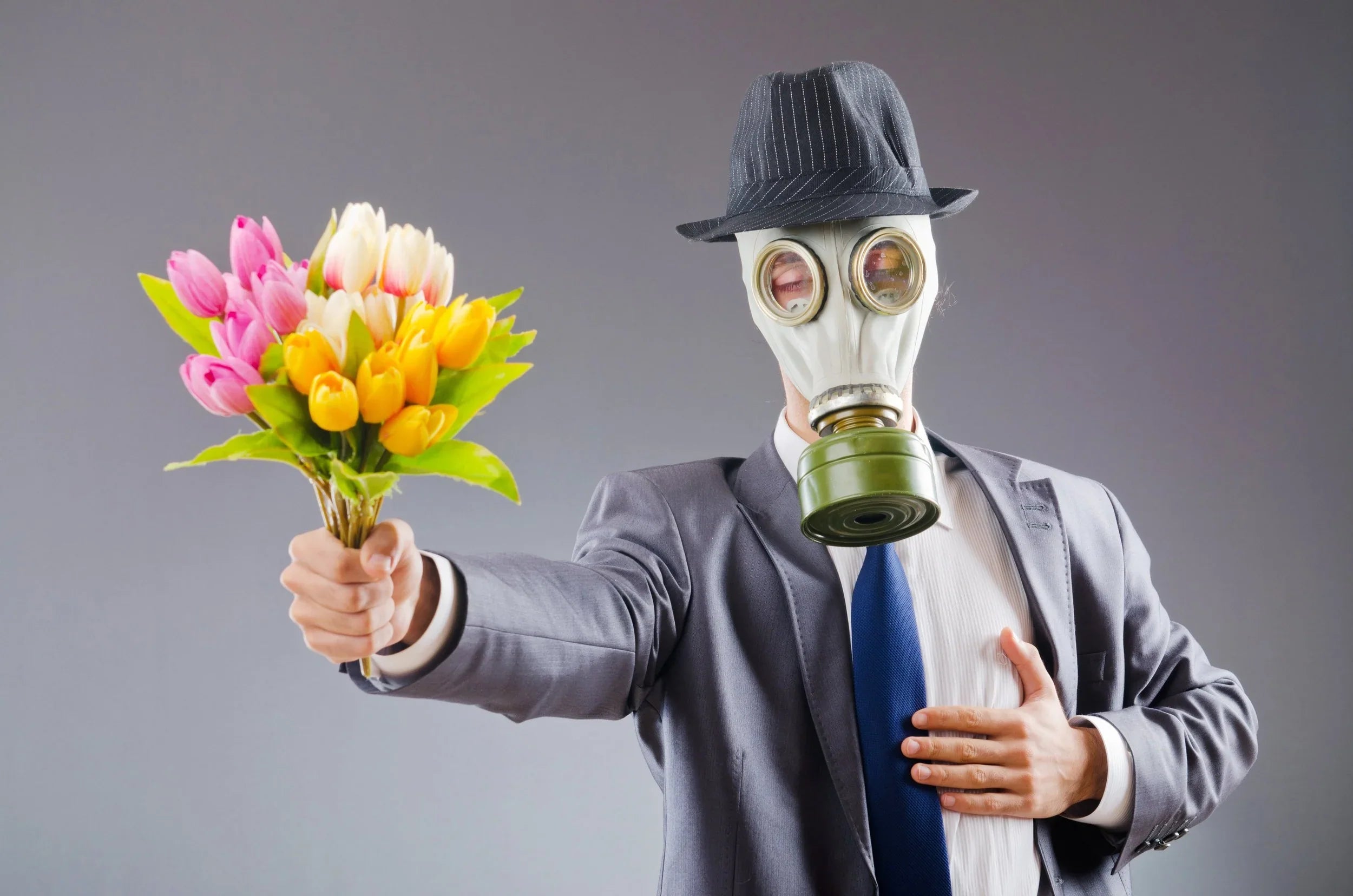 Image of Masked Man with Flowers