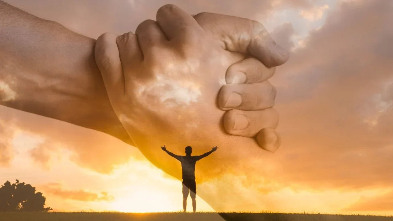 Illustration of Man in Nature with Helping Hand